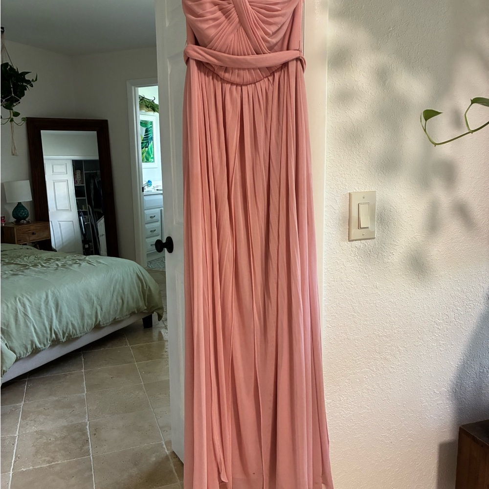 David's Bridal Dusty Blush Strapless Pleated Maxi Dress